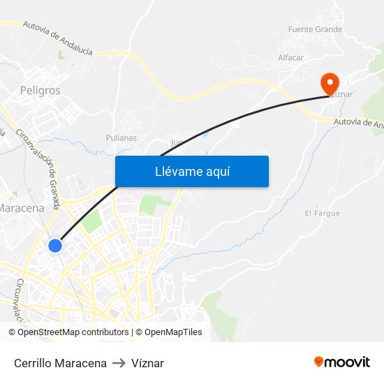 Cerrillo Maracena to Víznar map