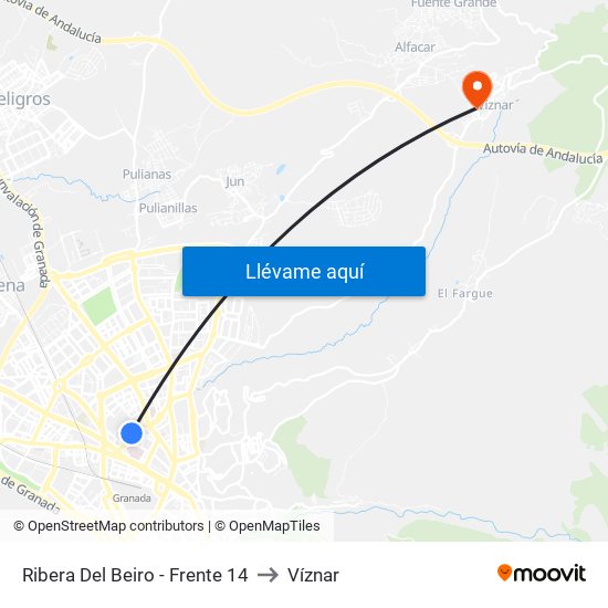 Ribera Del Beiro - Frente 14 to Víznar map