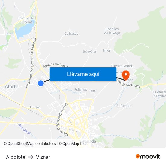 Albolote to Víznar map