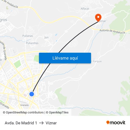 Avda. De Madrid 1 to Víznar map
