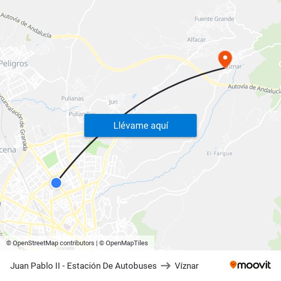 Juan Pablo II - Estación De Autobuses to Víznar map