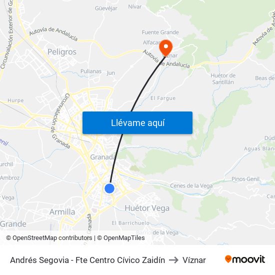 Andrés Segovia - Fte Centro Cívico Zaidín to Víznar map