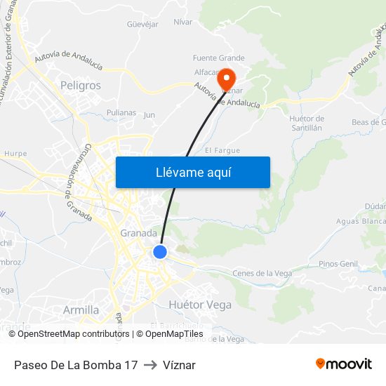 Paseo De La Bomba 17 to Víznar map