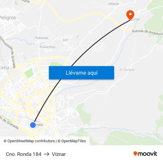 Cno. Ronda 184 to Víznar map