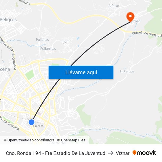 Cno. Ronda 194 - Fte Estadio De La Juventud to Víznar map