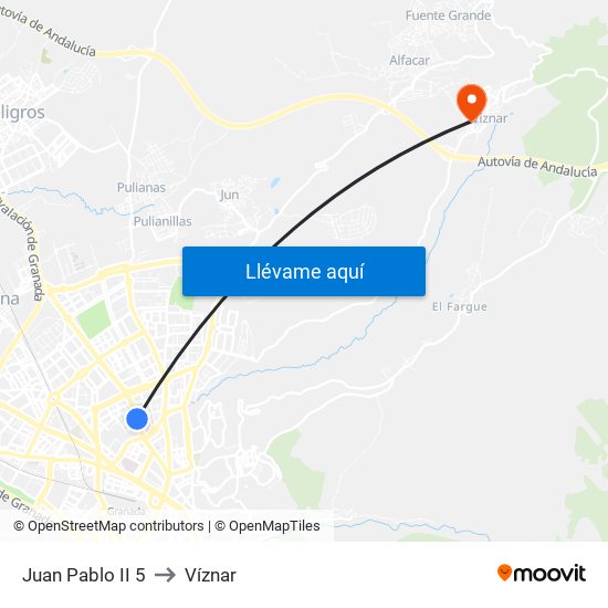 Juan Pablo II 5 to Víznar map