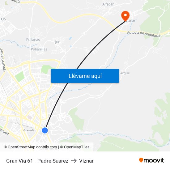 Gran Vía 61 - Padre Suárez to Víznar map