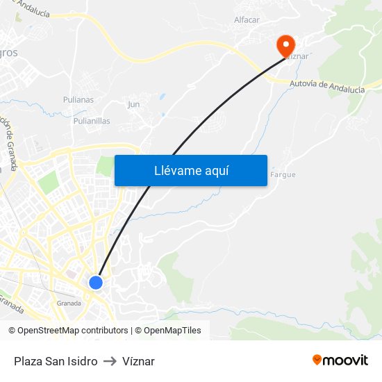 Plaza San Isidro to Víznar map