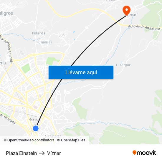 Plaza Einstein to Víznar map