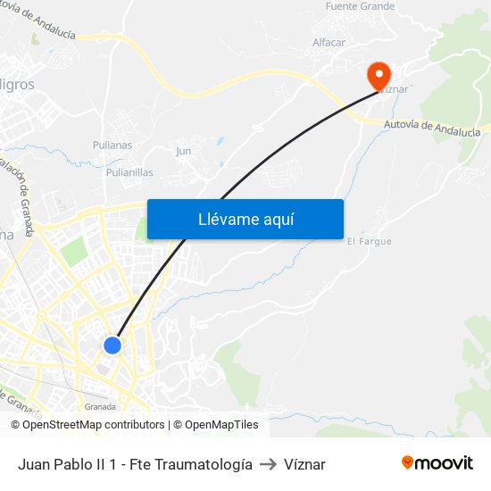 Juan Pablo II 1 - Fte Traumatología to Víznar map