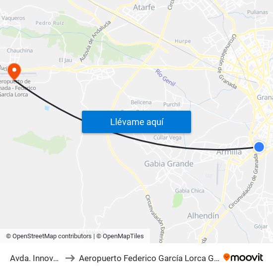 Avda. Innovación - Parque Tecnológico to Aeropuerto Federico García Lorca Granada-Jaén (GRX) (Aeropuerto Federico García Lorca Granada-Jaén) map