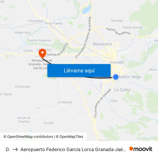 Dílar to Aeropuerto Federico García Lorca Granada-Jaén (GRX) (Aeropuerto Federico García Lorca Granada-Jaén) map