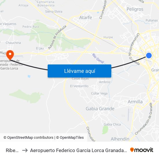 Ribera De Beiro to Aeropuerto Federico García Lorca Granada-Jaén (GRX) (Aeropuerto Federico García Lorca Granada-Jaén) map