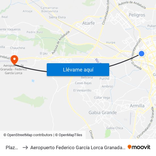 Plaza De Europa to Aeropuerto Federico García Lorca Granada-Jaén (GRX) (Aeropuerto Federico García Lorca Granada-Jaén) map