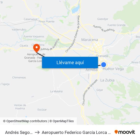 Andrés Segovia - Fte Centro Cívico Zaidín to Aeropuerto Federico García Lorca Granada-Jaén (GRX) (Aeropuerto Federico García Lorca Granada-Jaén) map