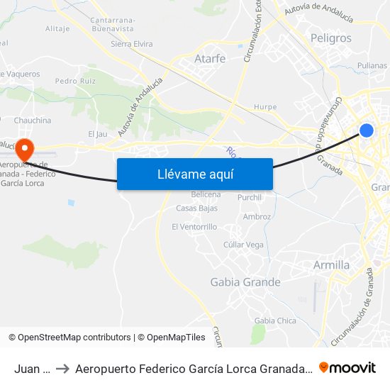Juan Pablo II  23 to Aeropuerto Federico García Lorca Granada-Jaén (GRX) (Aeropuerto Federico García Lorca Granada-Jaén) map