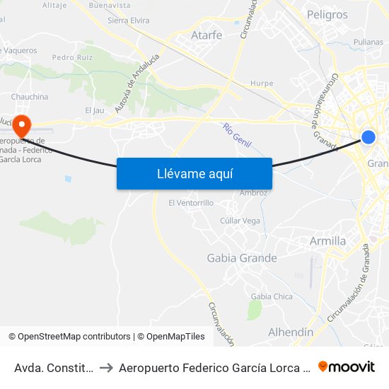 Avda. Constitución 27 - Estación Ferrocarril to Aeropuerto Federico García Lorca Granada-Jaén (GRX) (Aeropuerto Federico García Lorca Granada-Jaén) map