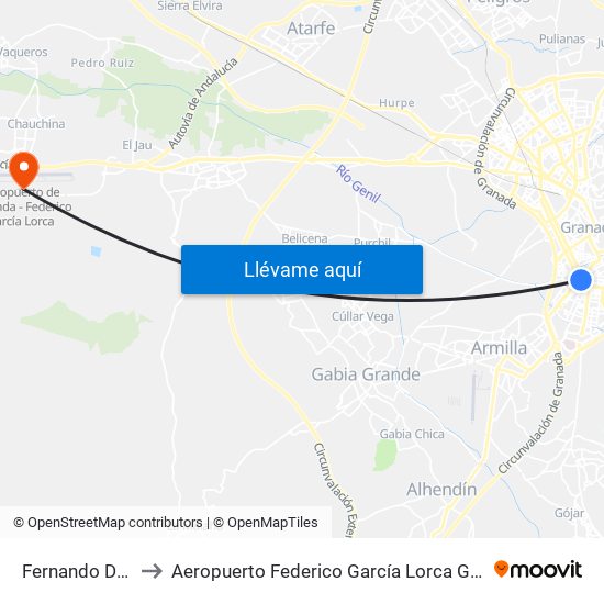 Fernando De Los Ríos - Av. Barcelona to Aeropuerto Federico García Lorca Granada-Jaén (GRX) (Aeropuerto Federico García Lorca Granada-Jaén) map