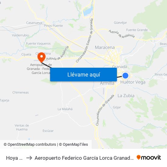 Hoya De La Mora 3 to Aeropuerto Federico García Lorca Granada-Jaén (GRX) (Aeropuerto Federico García Lorca Granada-Jaén) map