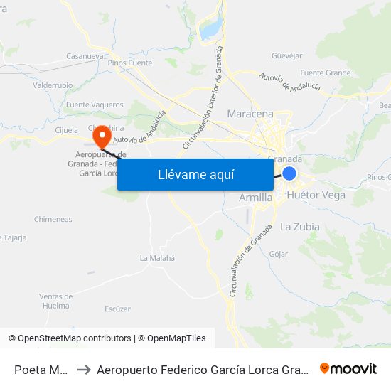 Poeta Manuel De Góngora 9 to Aeropuerto Federico García Lorca Granada-Jaén (GRX) (Aeropuerto Federico García Lorca Granada-Jaén) map