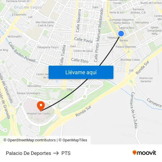 Palacio De Deportes to PTS map