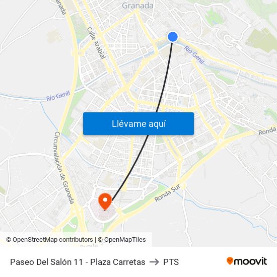 Paseo Del Salón 11 - Plaza Carretas to PTS map