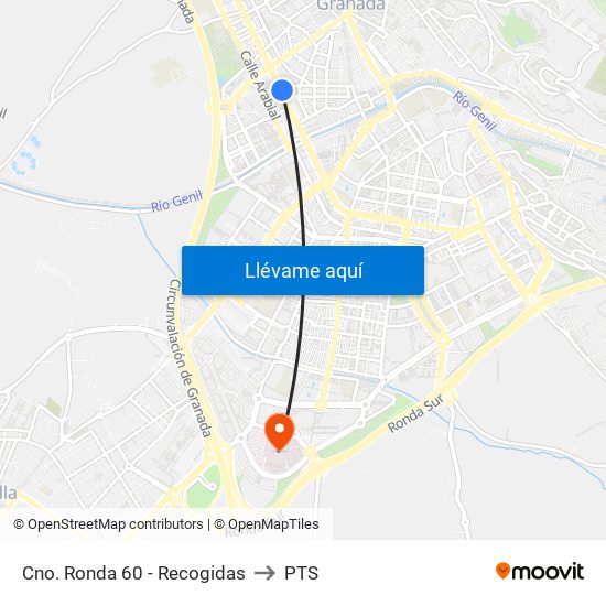 Cno. Ronda 60 - Recogidas to PTS map