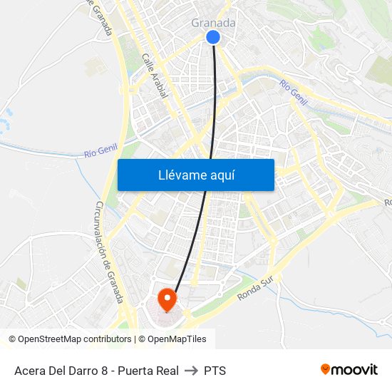 Acera Del Darro 8 - Puerta Real to PTS map