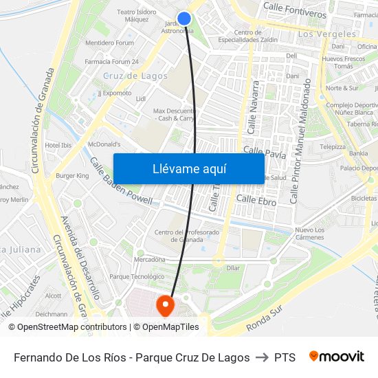 Fernando De Los Ríos - Parque Cruz De Lagos to PTS map