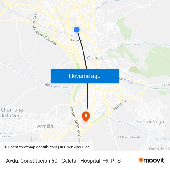 Avda. Constitución 50 - Caleta - Hospital to PTS map