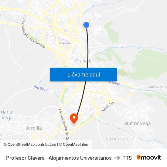 Profesor Clavera - Alojamientos Universitarios to PTS map