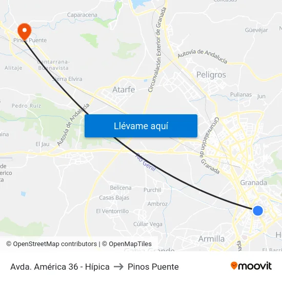 Avda. América 36 - Hípica to Pinos Puente map