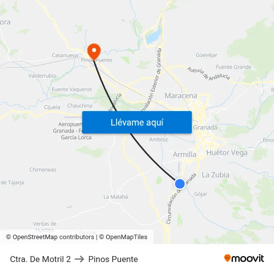 Ctra. De Motril 2 to Pinos Puente map