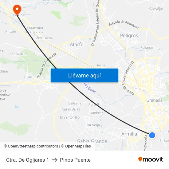 Ctra. De Ogíjares 1 to Pinos Puente map