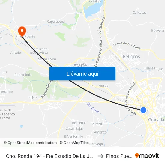 Cno. Ronda 194 - Fte Estadio De La Juventud to Pinos Puente map