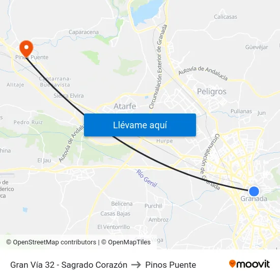Gran Vía 32 - Sagrado Corazón to Pinos Puente map