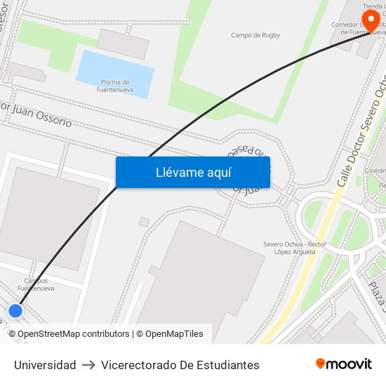 Universidad to Vicerectorado De Estudiantes map