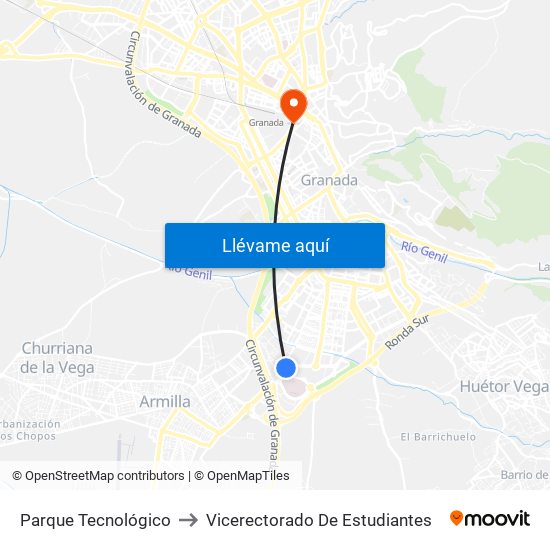 Parque Tecnológico to Vicerectorado De Estudiantes map