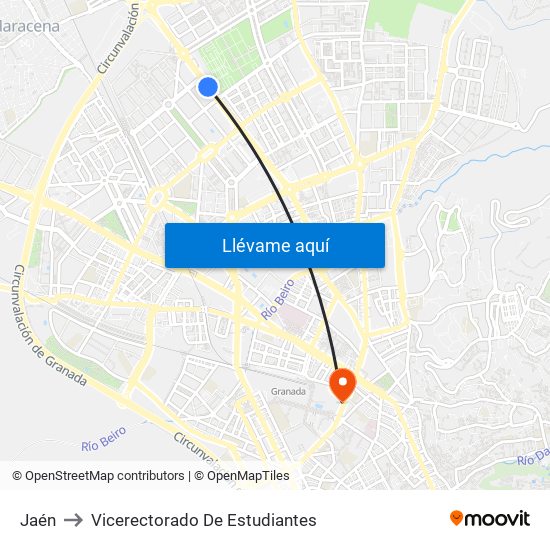 Jaén to Vicerectorado De Estudiantes map