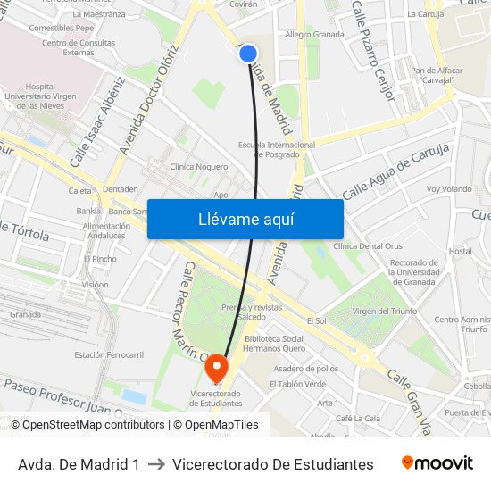 Avda. De Madrid 1 to Vicerectorado De Estudiantes map