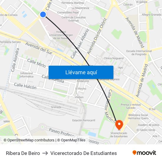 Ribera De Beiro to Vicerectorado De Estudiantes map