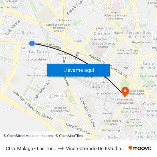 Ctra. Málaga - Las Torres to Vicerectorado De Estudiantes map