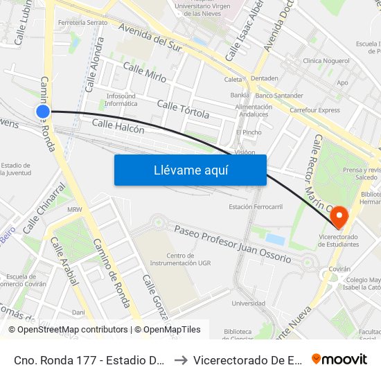 Cno. Ronda 177 - Estadio De La Juventud to Vicerectorado De Estudiantes map