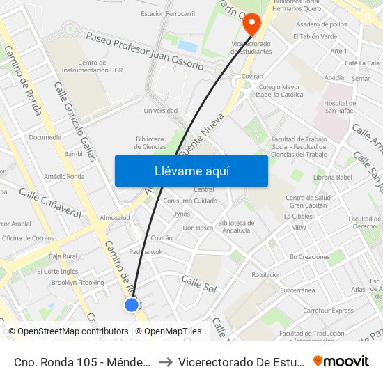 Cno. Ronda 105 - Méndez Núñez to Vicerectorado De Estudiantes map