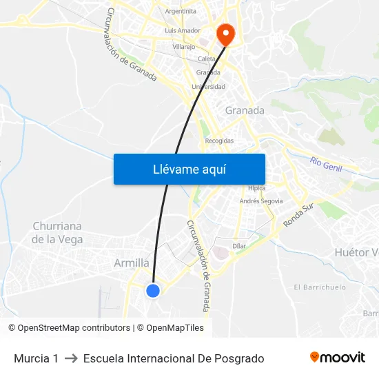 Murcia 1 to Escuela Internacional De Posgrado map