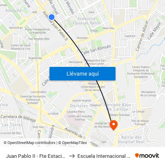 Juan Pablo II - Fte Estación Autobuses to Escuela Internacional De Posgrado map