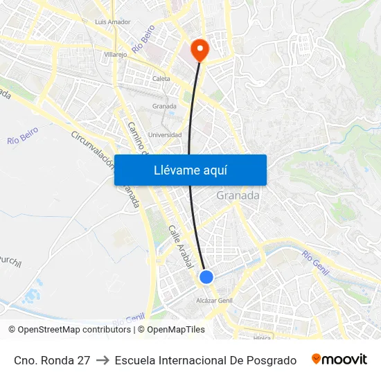 Cno. Ronda 27 to Escuela Internacional De Posgrado map