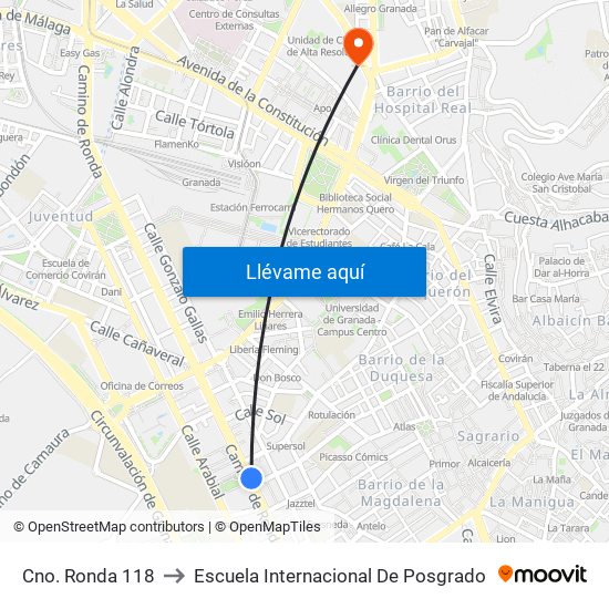 Cno. Ronda 118 to Escuela Internacional De Posgrado map