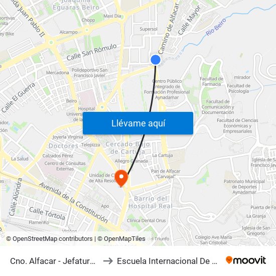 Cno. Alfacar - Jefatura Tráfico to Escuela Internacional De Posgrado map