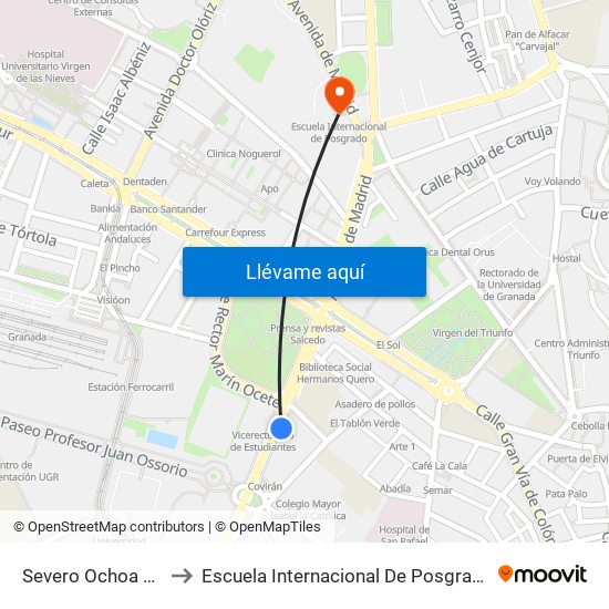 Severo Ochoa 11 to Escuela Internacional De Posgrado map